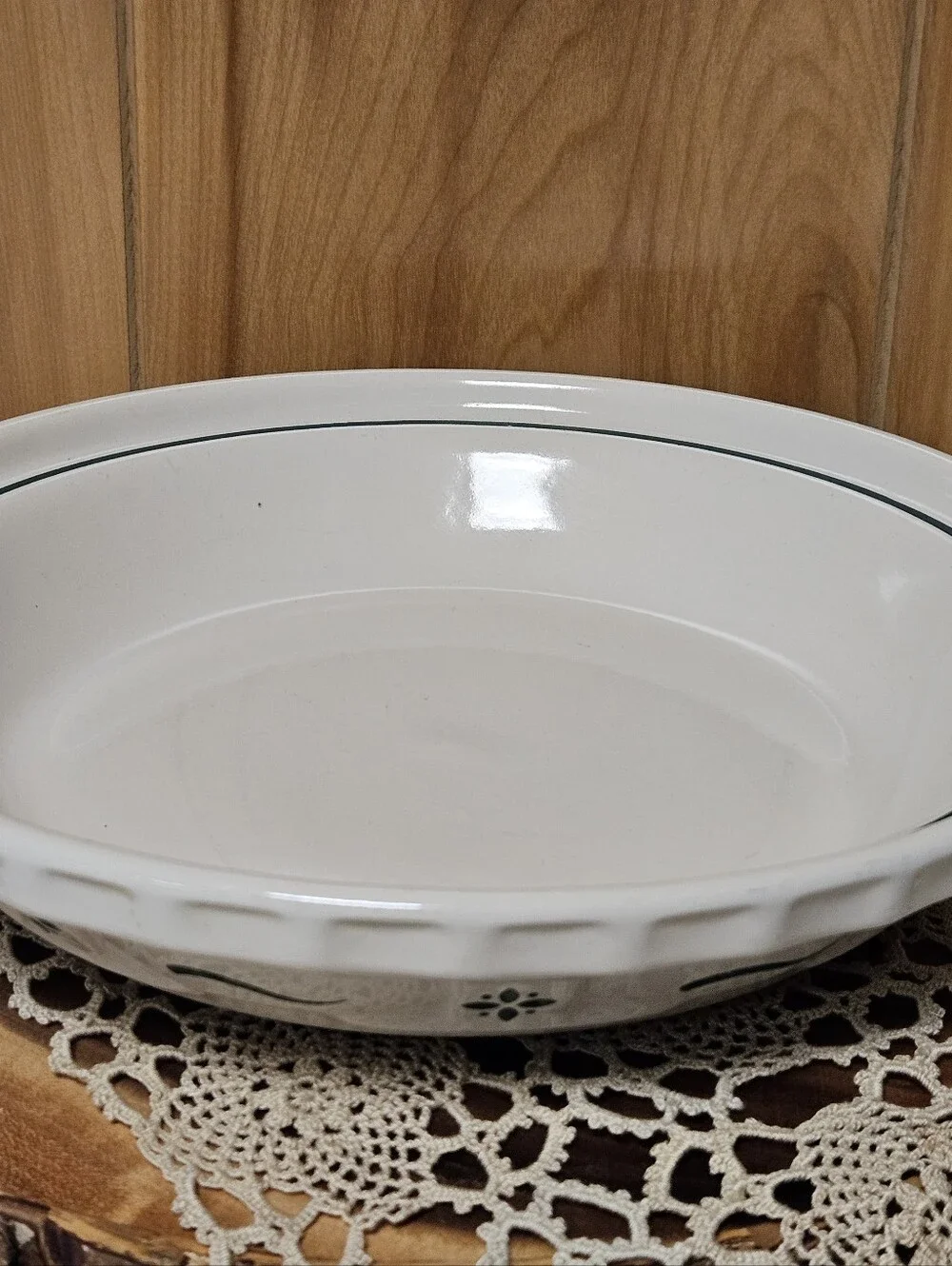Longaberger Pottery Pie/Baking Dish - Woven Traditions Green 10.25